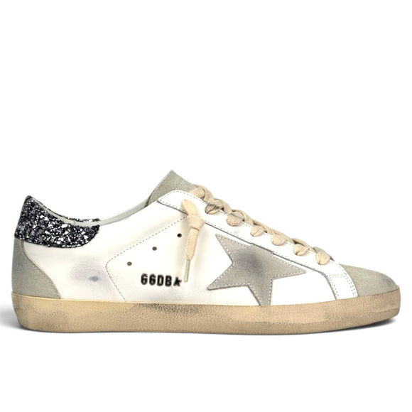 Women's Golden Goose Super-Star with Suede Star and Glitter Heel Tab in Cascade