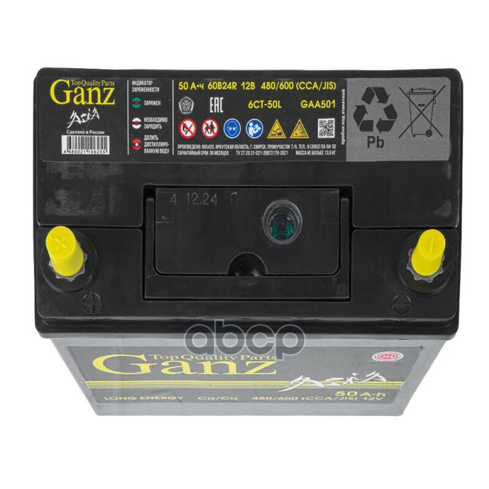 Аккумулятор GANZ PRO-Line JIS 50 А/ч прямой L+ 238x129x225 B24 EN 480 А