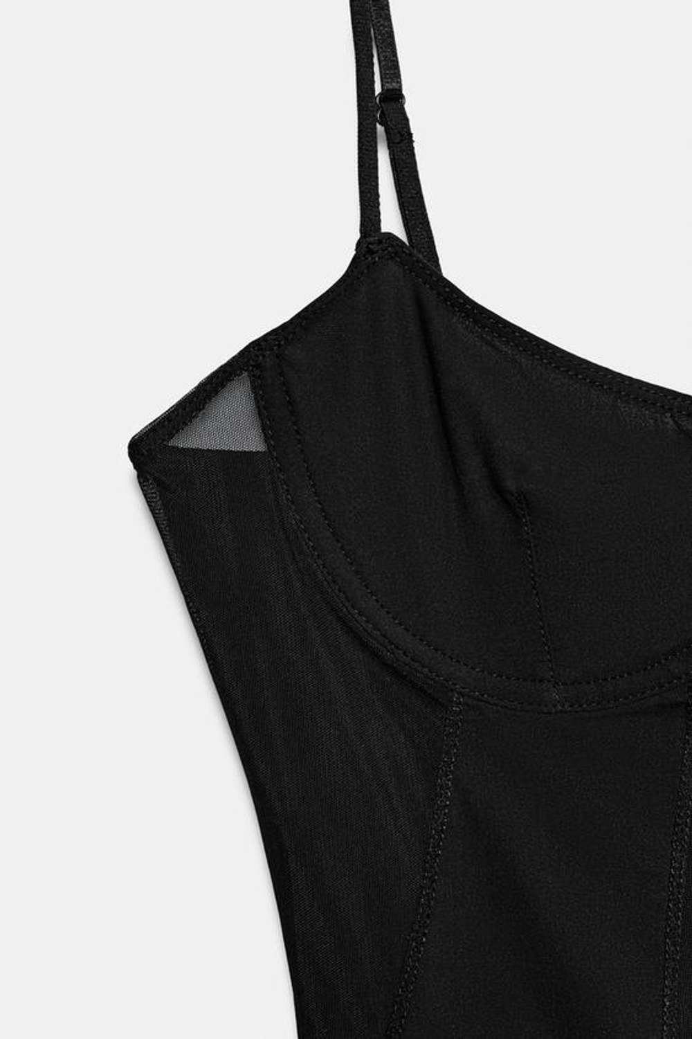 ZARA КОМБИНИРОВАННЫЙ ТОП НА БРЕТЕЛЯХ, ЧЕРНЫЙ
