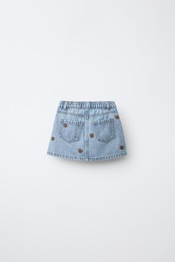 ZARA ДЖИНСОВАЯ ЮБКА С ПРИНТОМ МИШЕК, СИНИЙ