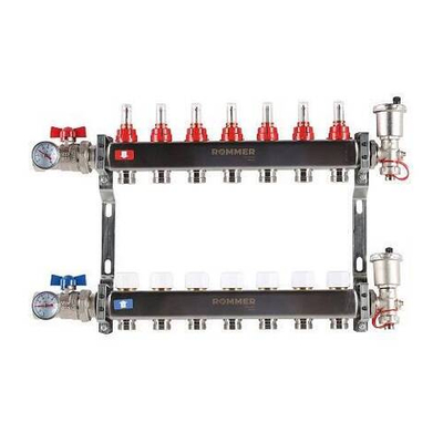 Коллекторная группа для теплого пола ROMMER RMS1210 - 1" на 7 контуров 3/4" EK