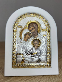 Св. Семейство, икона арочная, белое дерево 105х140 — вид сбоку