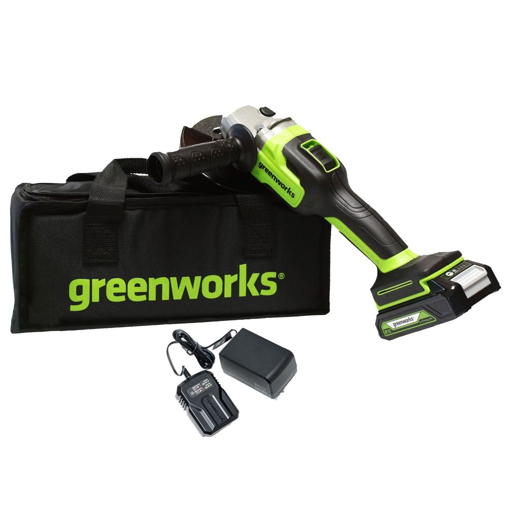 Аккумуляторная угловая шлифовальная машина Greenworks GD24AGK2,3200207UA, 24v, АКБ 2 А·ч и ЗУ,сумка