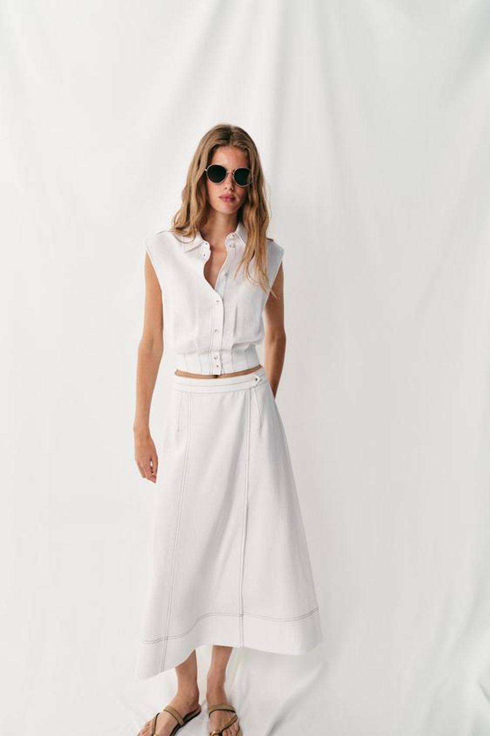 ZARA ЛЬНЯНАЯ ЮБКА НА ЗАПÁХЕ СО СТРОЧКОЙ, БЕЛЫЙ