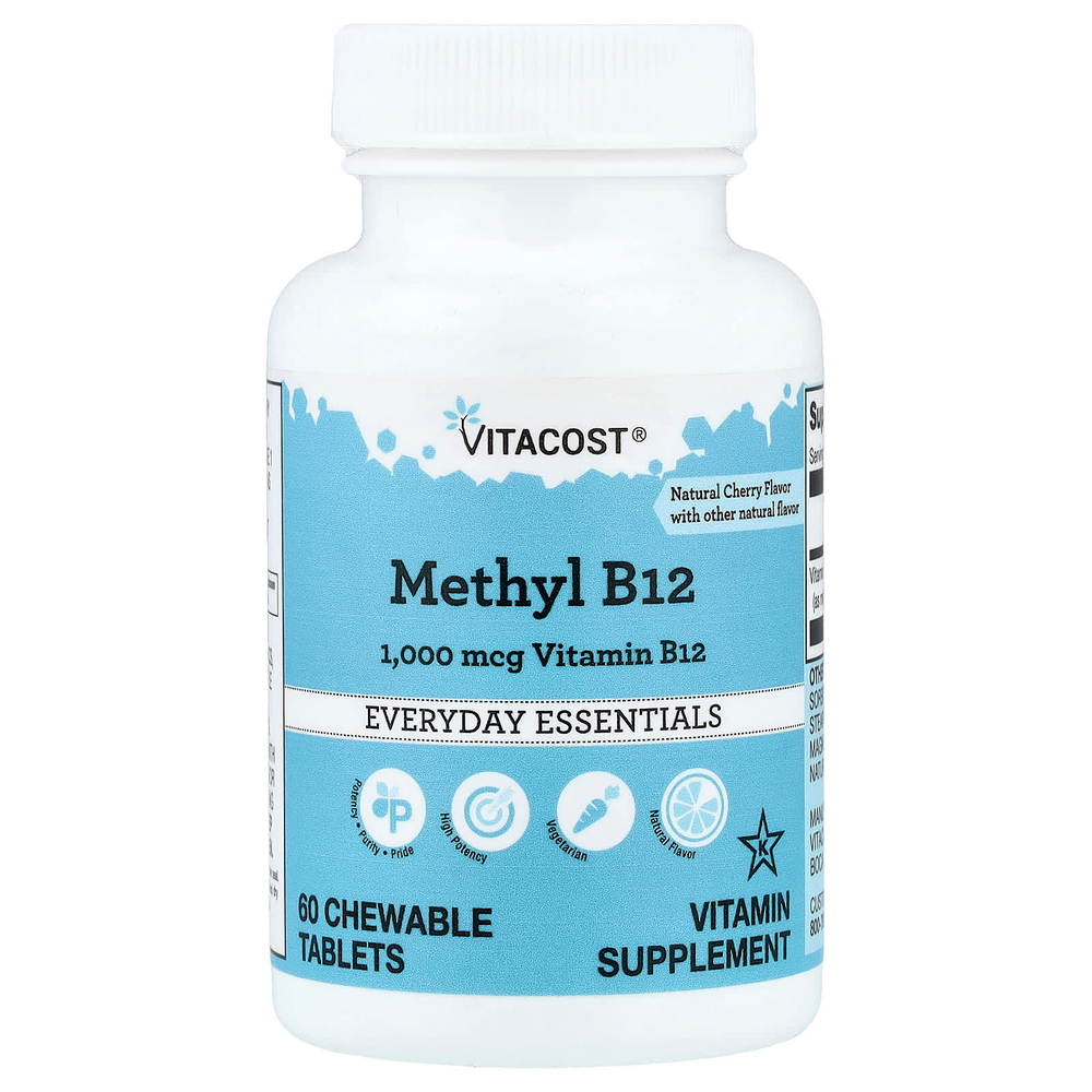Vitacost, метил B12, с натуральным вишневым вкусом, 1000 мкг, 60 жевательных таблеток