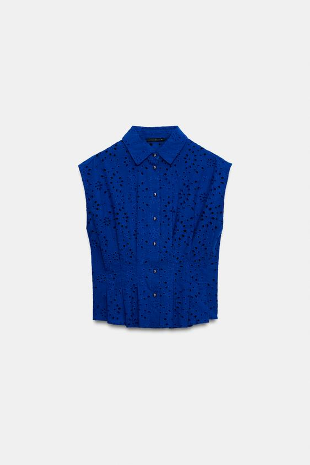 ZARA ТОП С АЖУРНОЙ ВЫШИВКОЙ, КОБАЛЬТОВЫЙ