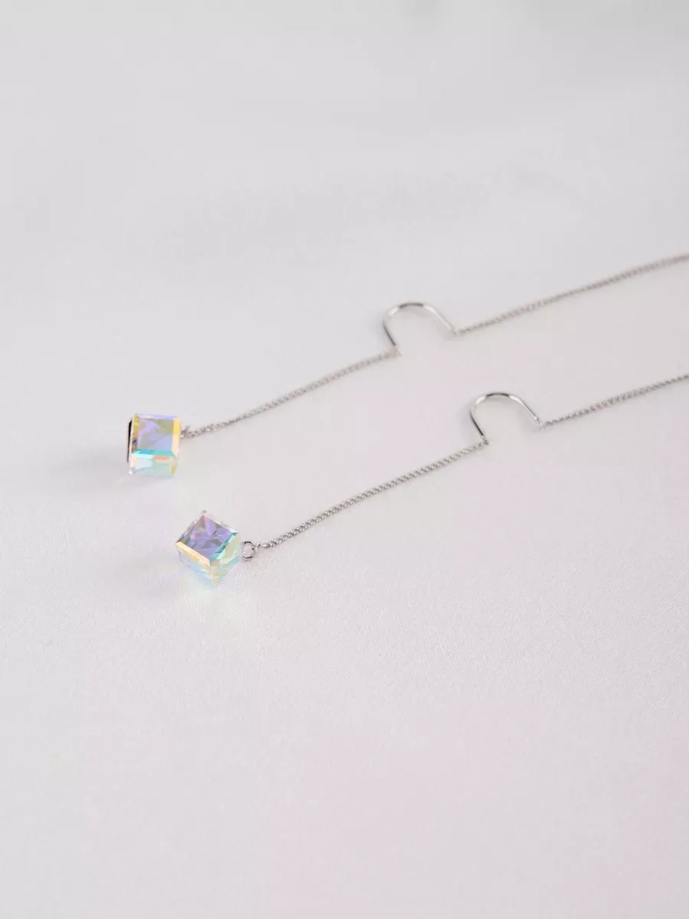 Серьги-протяжки Миражи с кристаллами-хамелеонами Swarovski