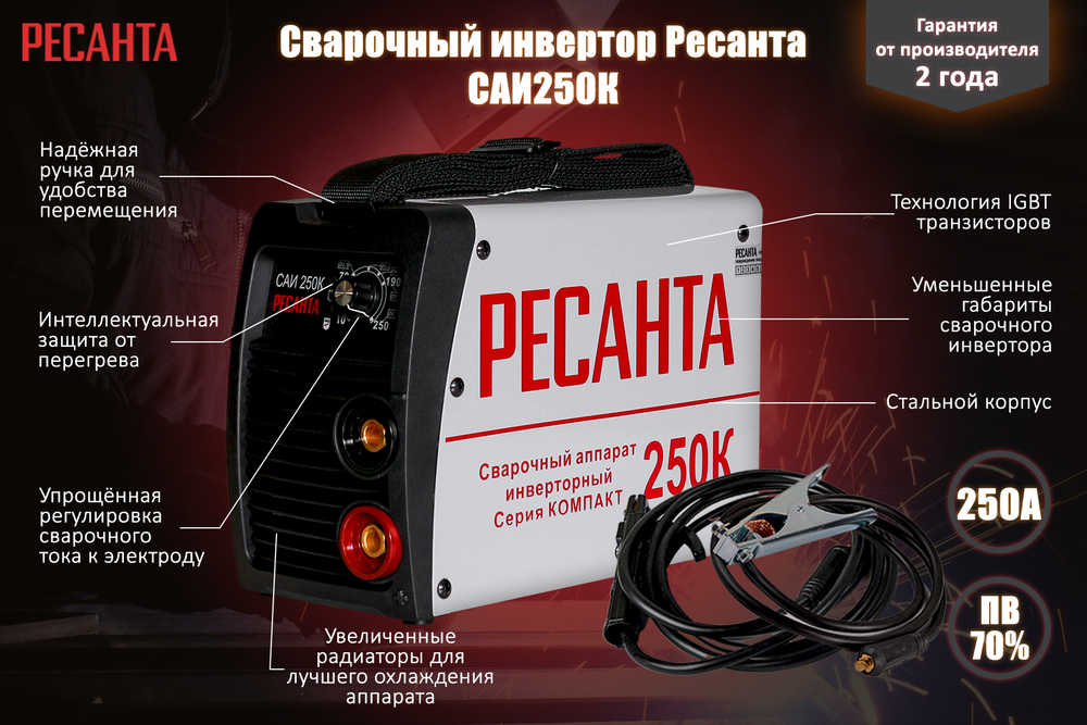Сварочный аппарат инверторный САИ 250 К (Компакт)