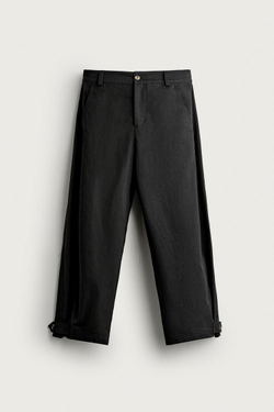 ZARA БРЮКИ BALLOON С ХЛЯСТИКАМИ, ЧЕРНЫЙ