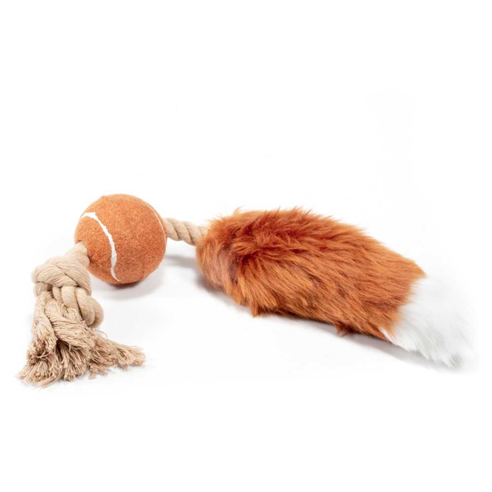 GiGWi 75074 Игрушка для собак Теннисный мячик с лисьим хвостом и пищалкой 36см, серия CATCH & FETCH