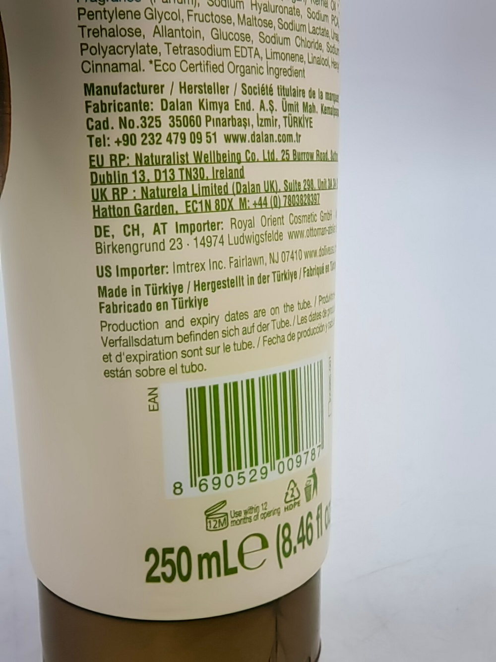 Питательный крем Dalan d'Olive для рук и тела с аргановым маслом  250 мл (Турция)