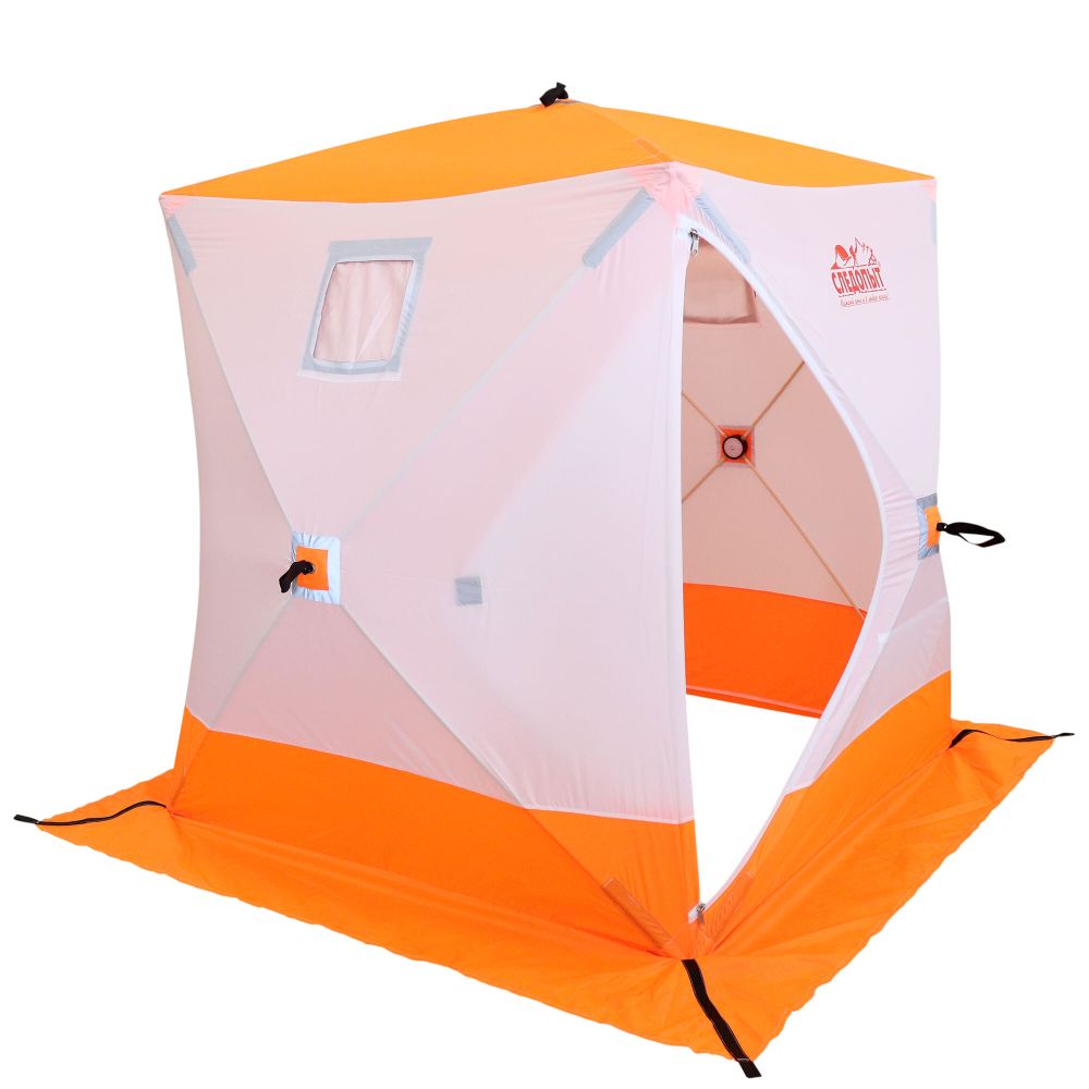Палатка зимняя куб СЛЕДОПЫТ 1,5 х1,5 м, Oxford 210D PU 1000, S по полу 2,2 кв.м, цв. оранжевый/бел