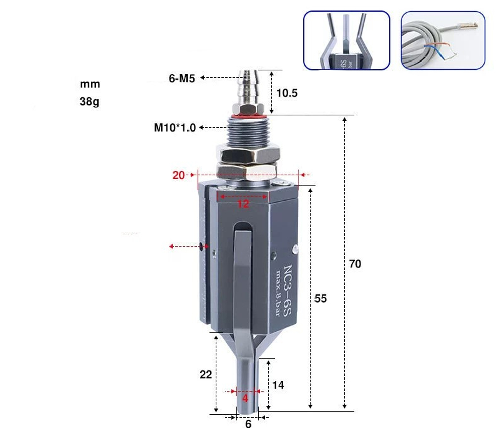 Three-jaw inner support nc3-6s (inner support range: 6-22mm) with detection and induction line