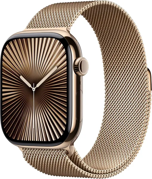 Умные часы Apple Watch Series 10 46 мм из титана золотого цвета, миланский сетчатый браслет золотого цвета (M/L)