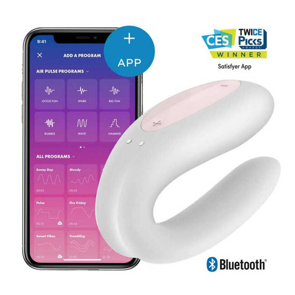 Парный вибратор Satisfyer Double Joy (синхронизируется со смартфоном) (Цвет: белый)