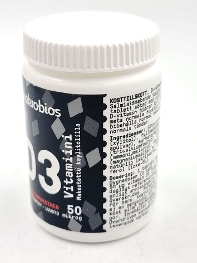 Витамин D3 50 мкг Makrobios, вкус салмиак,150 жевательных таблеток (из Финляндии)