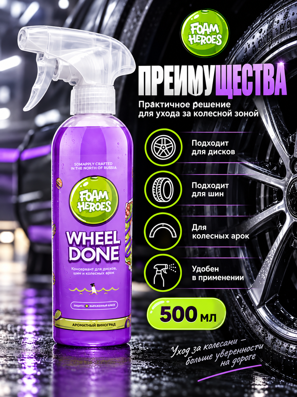 Foam Heroes Wheel Done консервант для дисков, шин и колесных арок, 500мл