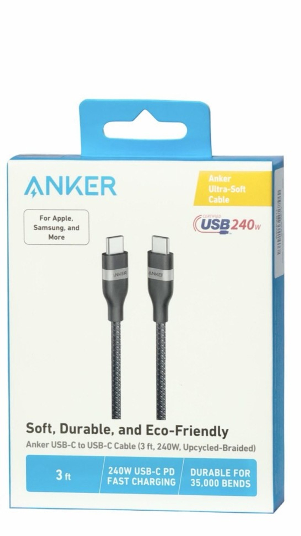 Usb Кабель-зарядка Type-C на Type-C Anker Ultra-Soft (A82E2) 240W 0.9м черный