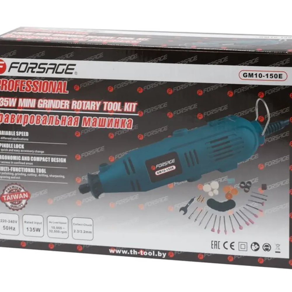 Гравер электрический ручной с набором аксессуаров(135W, 220V, 10000-32000об/мин, цанга 2.3, 3.2мм), в кейсе Forsage F-GM10-150E