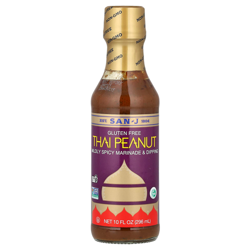 San-J, Thai Peanut, мягкий пряный маринад и диппинг, без глютена, 296 мл (10 жидк. Унций)