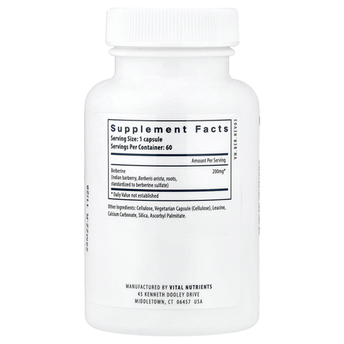 Vital Nutrients, Берберин, 200 мг, 60 веганских капсул