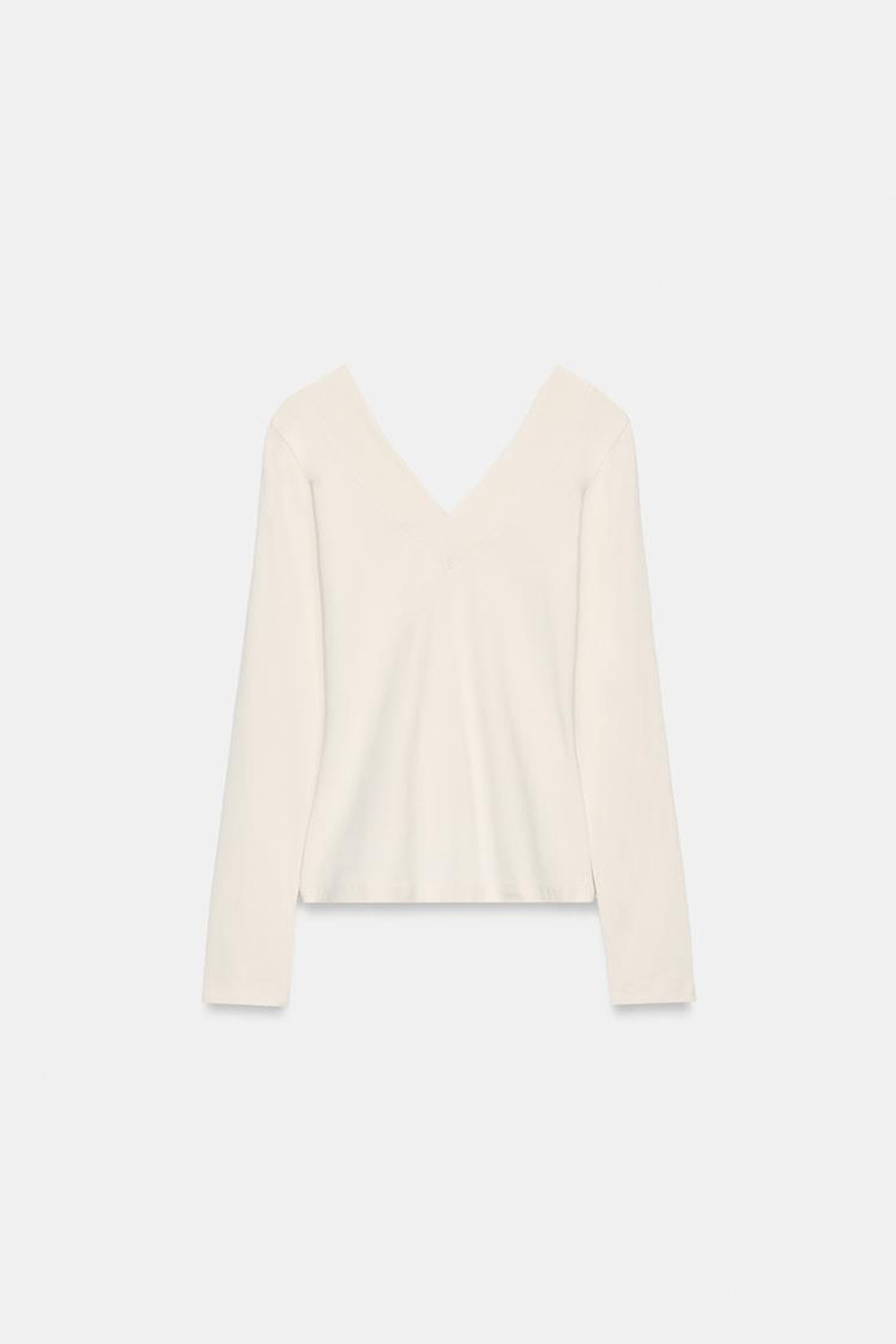 ZARA ФУТБОЛКА С V-ОБРАЗНЫМ ВЫРЕЗОМ, ЭКРЮ