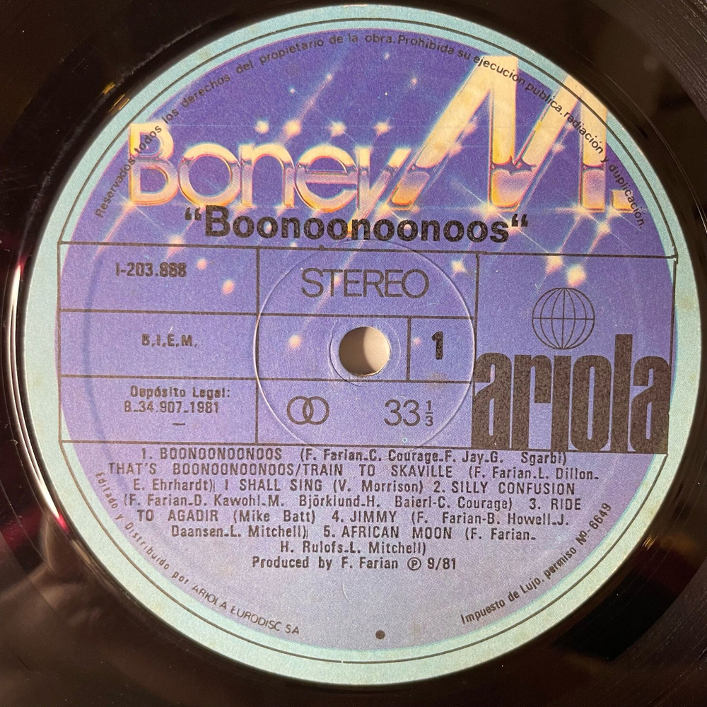 Винтажная виниловая пластинка LP Boney M. Boonoonoonoos (Spain 1981) (Poster)