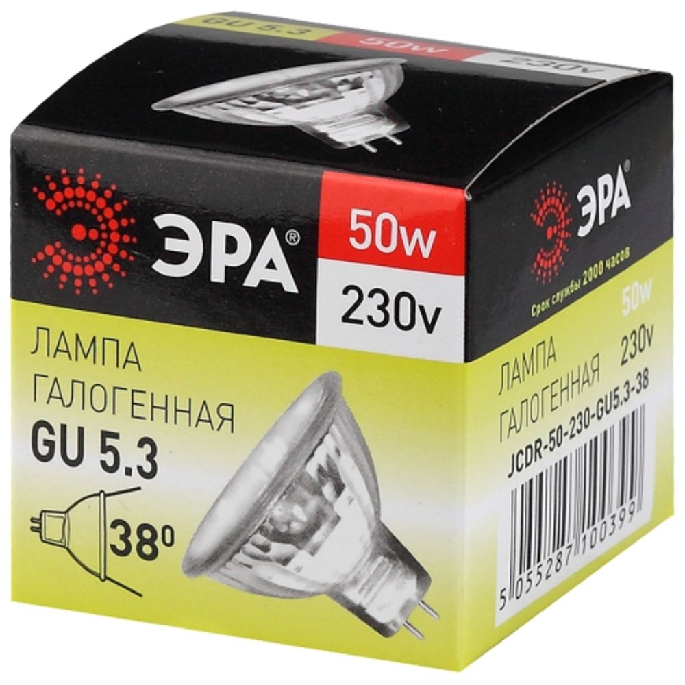 Лампа галогенная ЭРА GU5.3-JCDR(MR16)-50W-230V-CL 50Вт софит теплый белый свет GU5.3 | Лампы галогенные Точечные (MR, PAR)