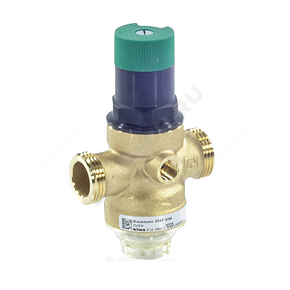 Регулятор давления мембранный латунь D06F Ду 25 Ру16 1" НР/"американка" Рн=1,5 - 6бар с выходом под манометр и шкалой регулирования Honeywell-Braukmann D06F-1A