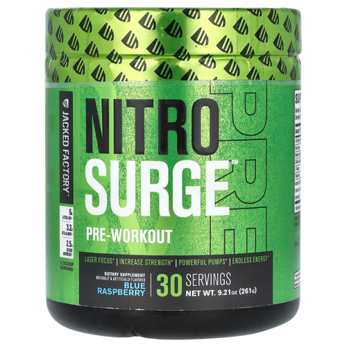Jacked Factory, Nitro Surge, перед тренировкой, голубая малина, 261 г (9,21 унции)