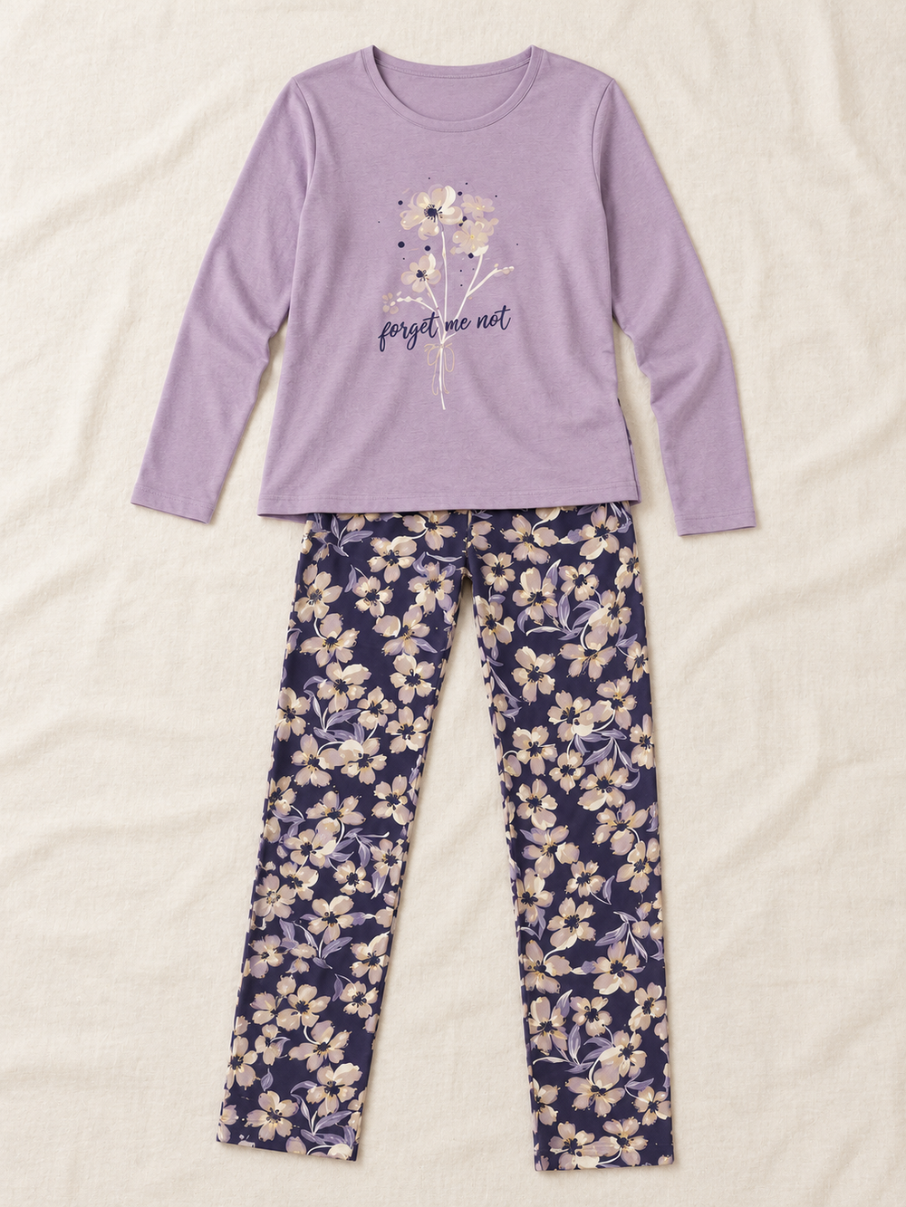 Женская пижама-комплект RUBINA Secret Homewear: верх и брюки, лавандовая с цветами