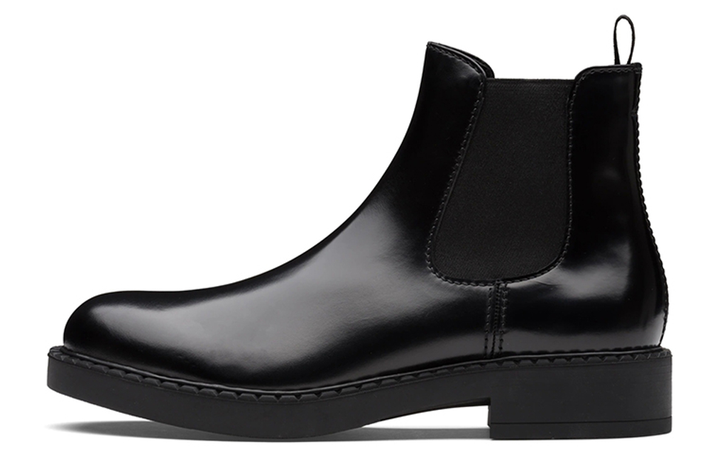 PRADA Brushed Calf Leather Chelsea Boot Black
