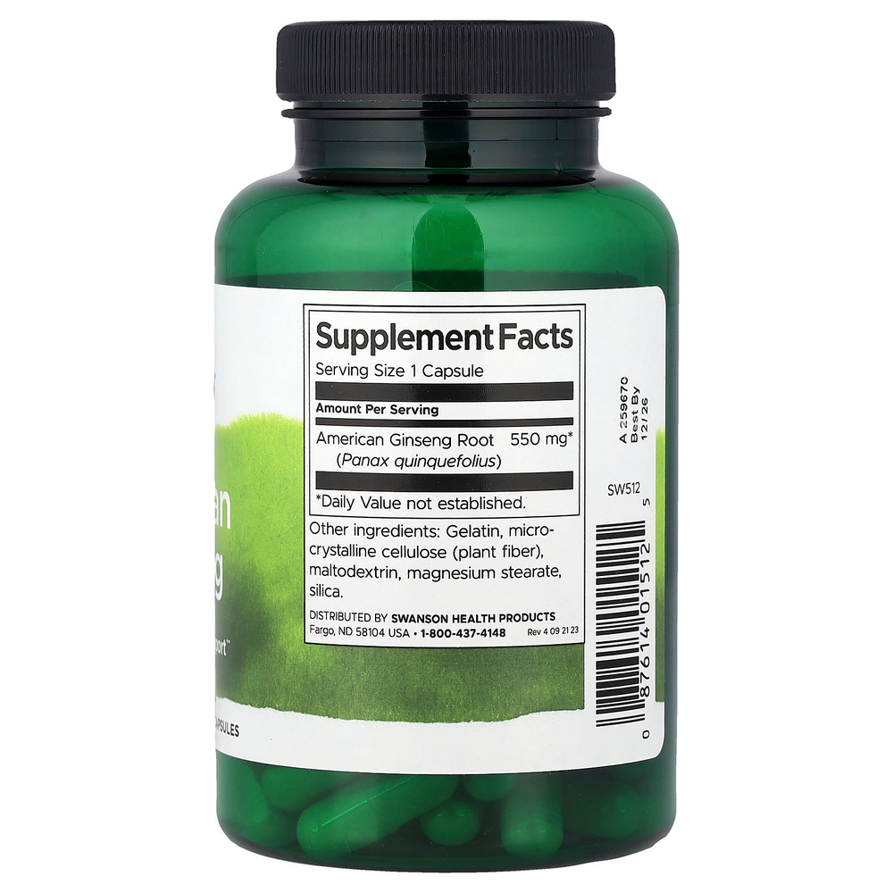 Swanson Vitamins, Американский женьшень, 550 мг, 100 капсул