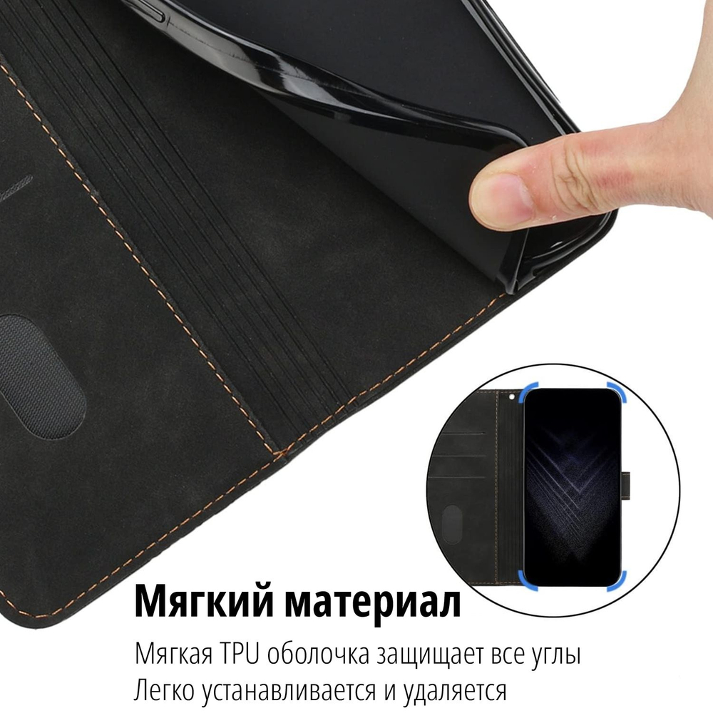 Кожаный чехол-книжка для REALME 11 PRO/ 11 PRO PLUS с отделом для наличных, 3 слотами для карт и подставкой