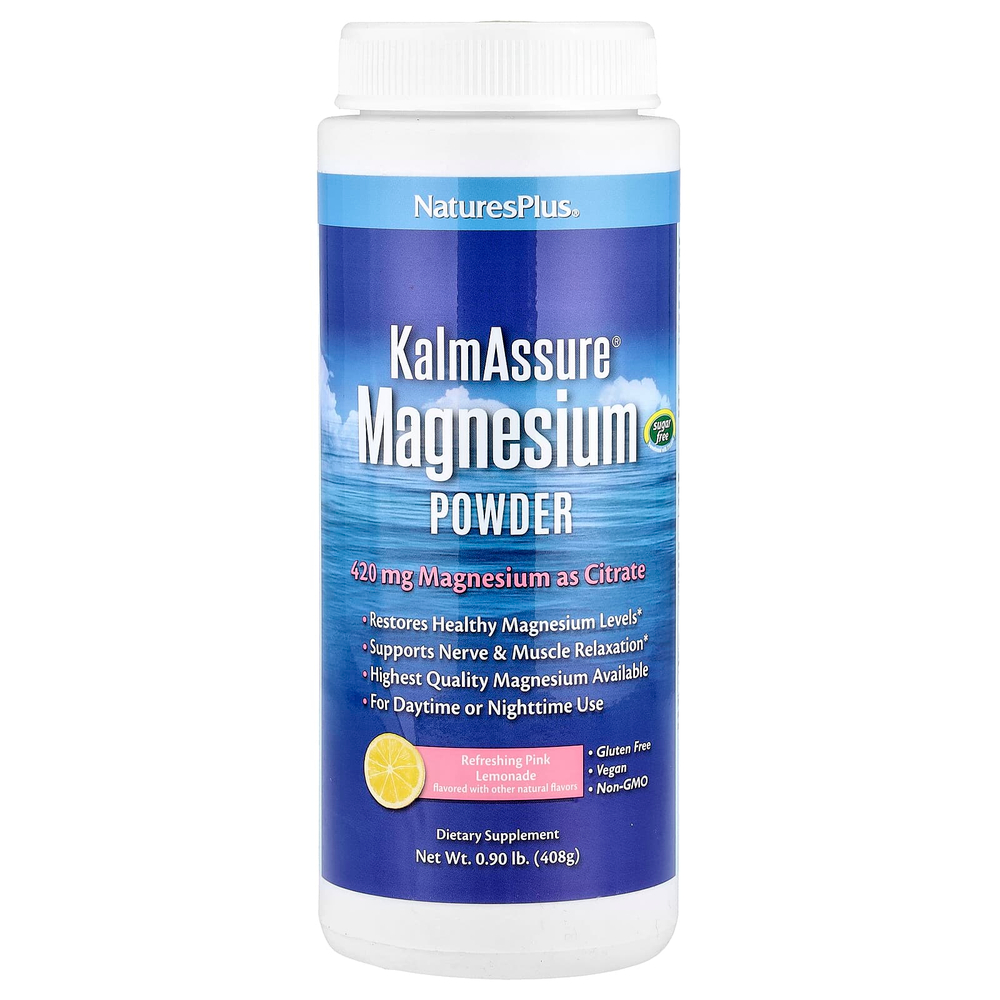 NaturesPlus, KalmAssure®, магний в порошке, со вкусом освежающего розового лимонада, 408 г (0,9 фунта)