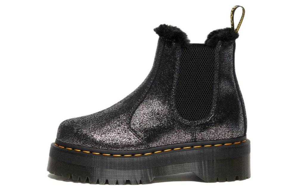 Dr. Martens 2976 Faux Fur Lined Metallic Platform Chelsea Boots "Black" Women"s
