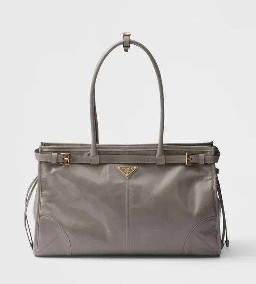 Кожаная большая сумка Prada Bonnie цвет оловянный