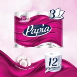 Бумага туалетная Papia Белая 3сл бел 100%цел втул 16,8м 140л 12рул/уп