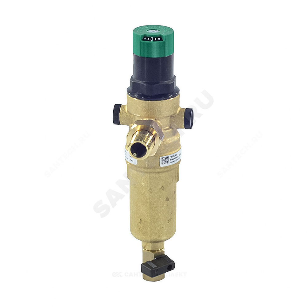 Фильтр сетчатый T-образный латунь Ду 20 Ру25 Тмакс=70 oC G3/4" НР FK06 с выходом под манометр с регулятором давления с краном Honeywell-Braukmann FK06-3/4"AAM