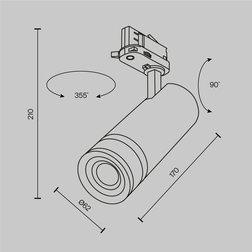 Трехфазный трековый светодиодный светильник Maytoni Focus Zoom TR198-3-20W2.7K-Z-B