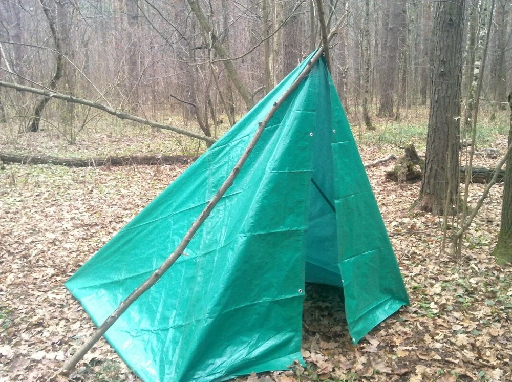 Тент туристический "Для природы", Тарпаулин, 3x5 м, зеленый, с люверсами и веревкой
