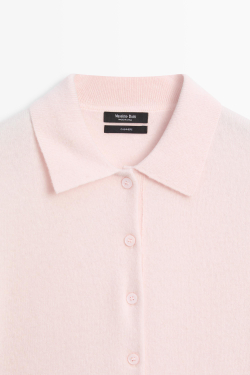 Massimo Dutti Кардиган из 100% кашемира с воротником поло, розовый