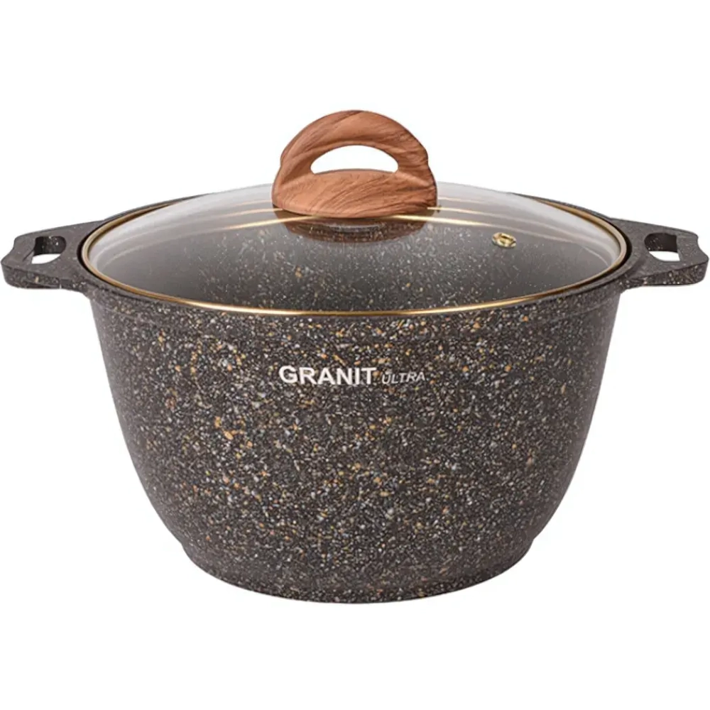 Кастрюля 4л «Granit ultra» (black-gold) со стеклянной крышкой кгбг42а