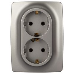 Розетка ЭРА Серия 12 12-2106-16 двойная 2X2P+E Schuko 16А-250В титан | Эра 12