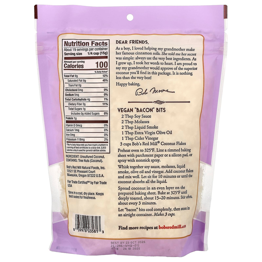 Bob's Red Mill, кокосовые хлопья, без сульфатов, без подсластителей, 284 г (10 унций)
