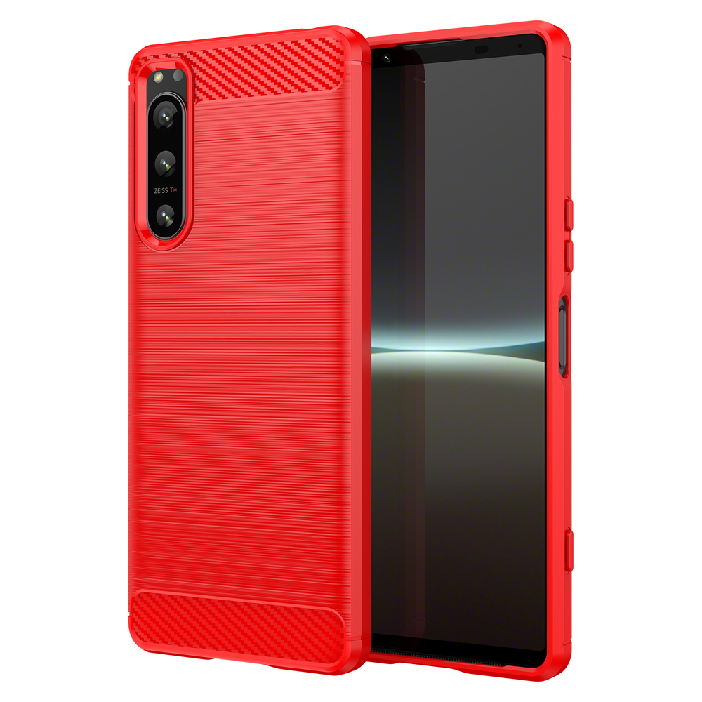 Красный чехол для смартфона Sony Xperia 5-IV Mark 4, серии Carbon (в стиле карбон) от Caseport