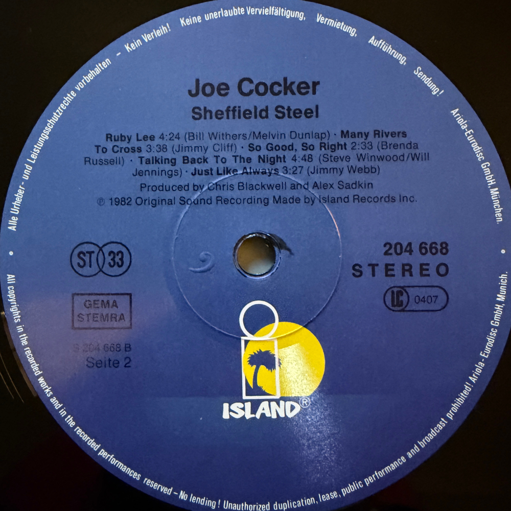 Joe Cocker ‎– Sheffield Steel (Европа 1982г.)