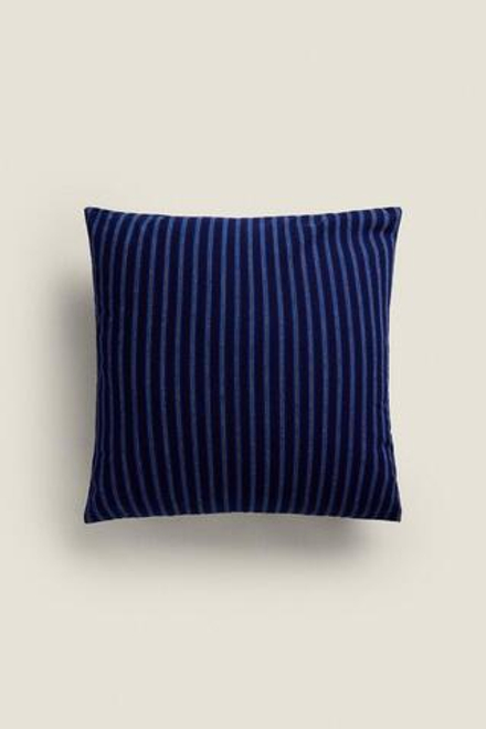 ZARA HOME ЧЕХОЛ НА ПОДУШКУ С КОНТРАСТНОЙ ПОЛОСКОЙ, СИНИЙ