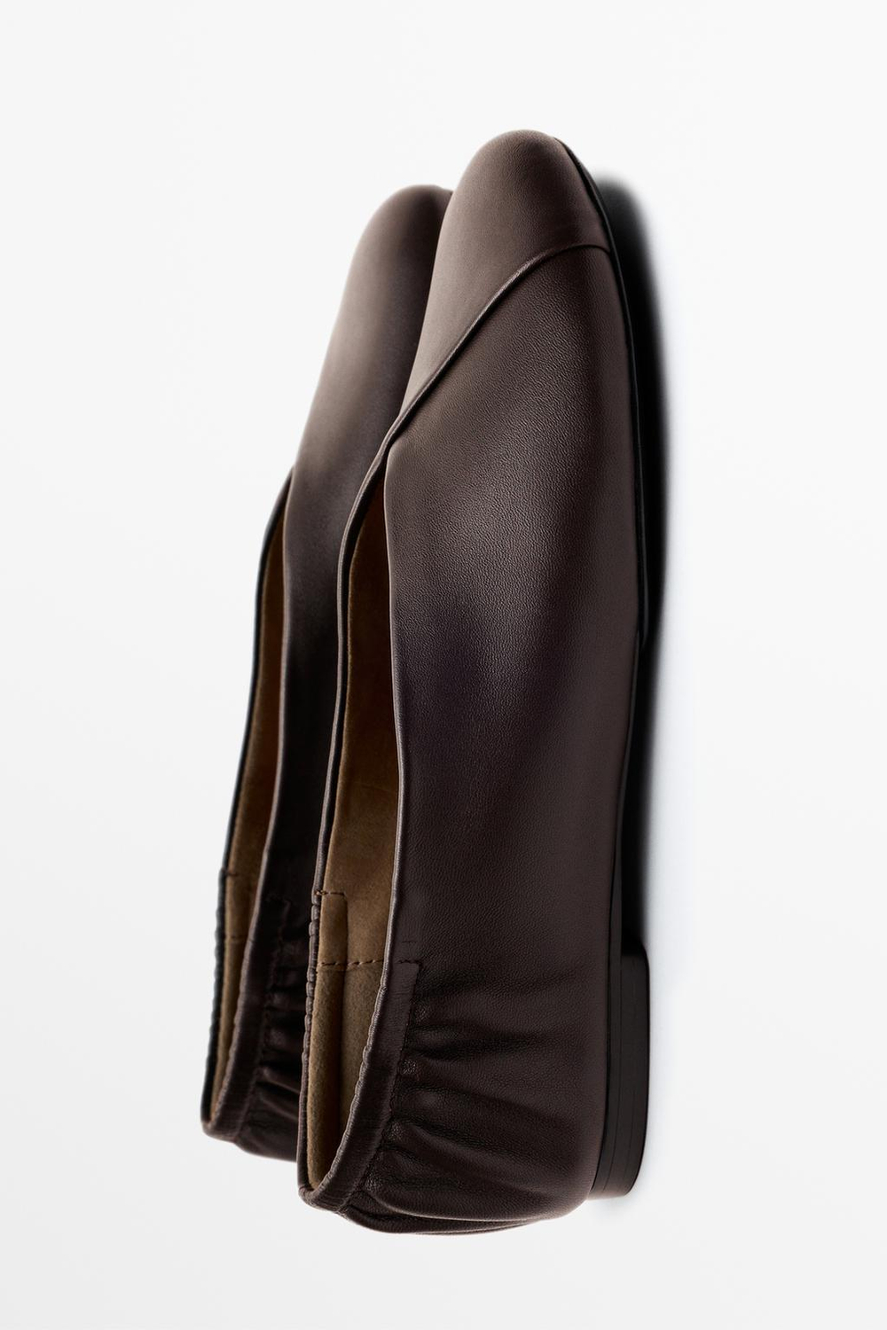 Massimo Dutti Балетки из кожи с перекрестом, коричневый