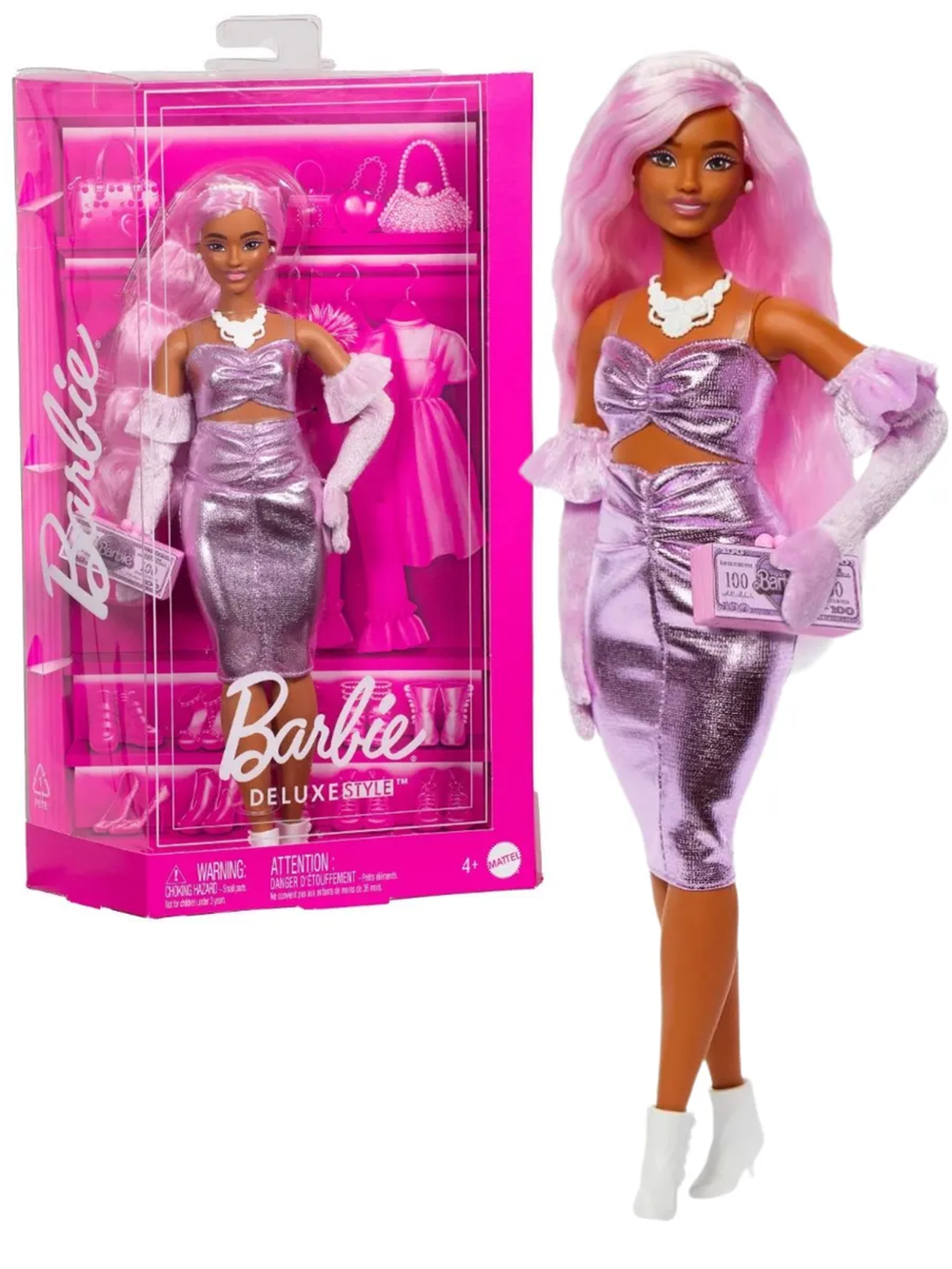 Кукла Барби Делюкс Стайл | Barbie Deluxe Style HYV25 | кукла в блестящем розовом платье Mattel | 4+